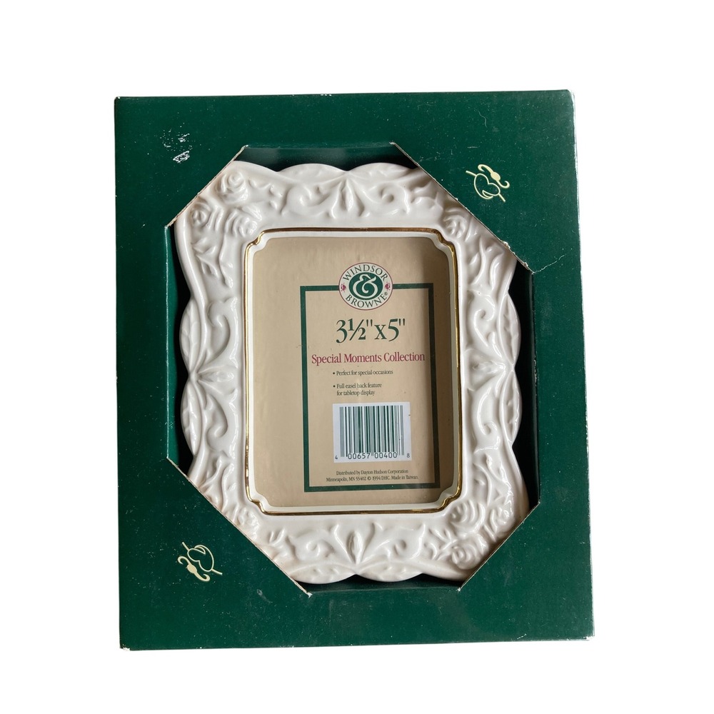 Windsor & Browne 3.5x5 Ceramic Rose Picture Frame Off White Gold Trim 1994 NEW